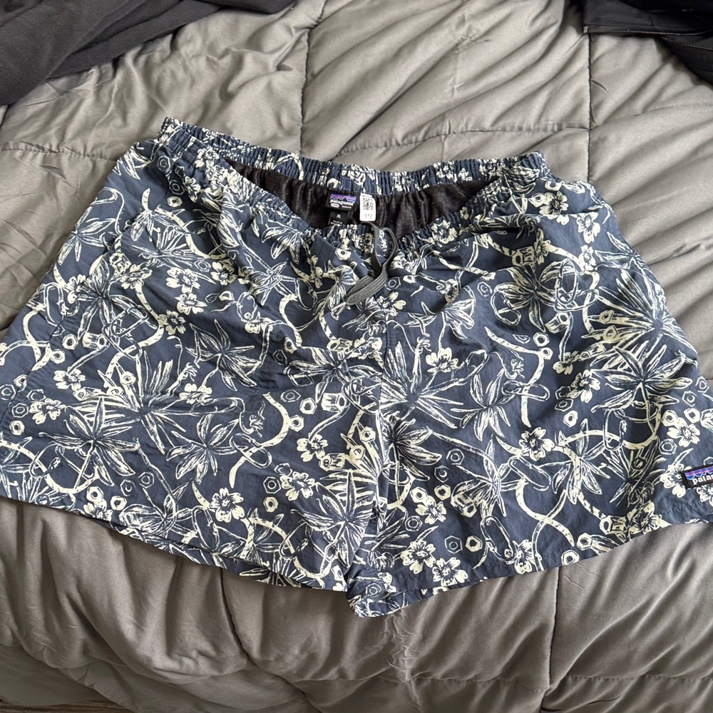 Patagonia Men's Athletic Shorts - Blue and White Floral